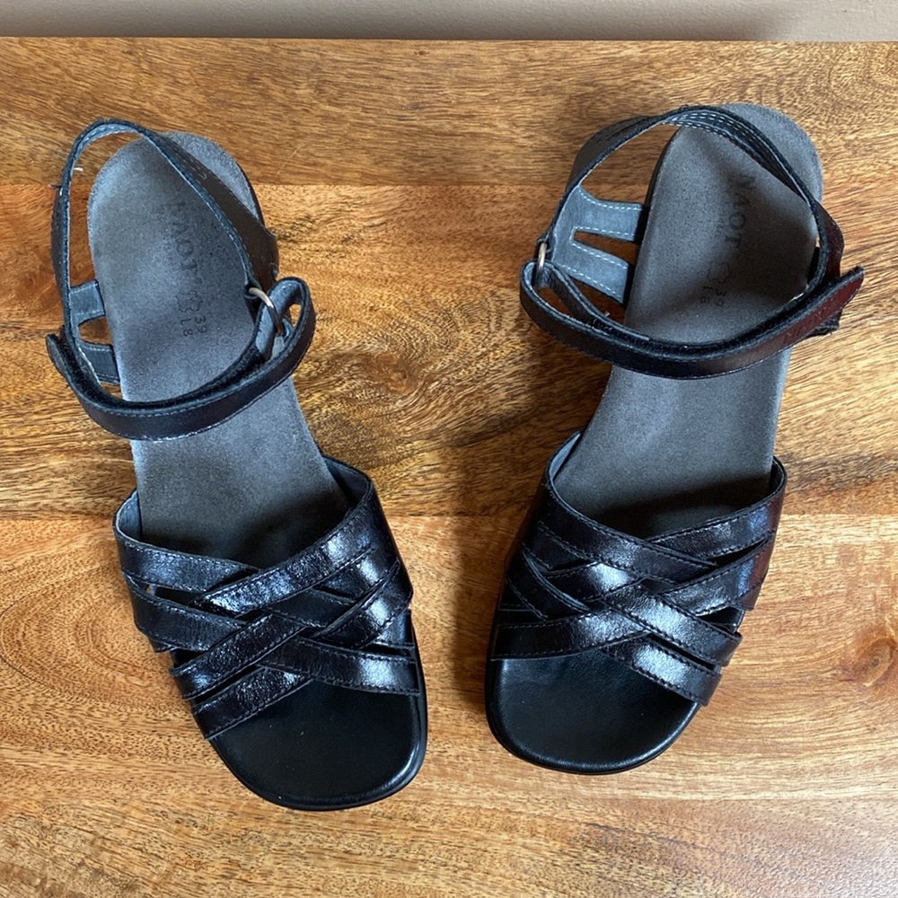 NAOT Black Leather Open Toe Sandals Shoes Platform - Picture 2 of 14